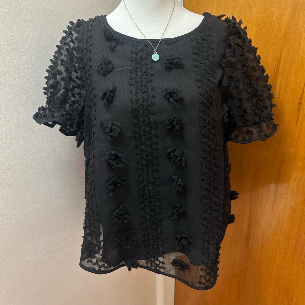 Sweet Wanderer Round Neck Pompom Blouse - Picture 1 of 3